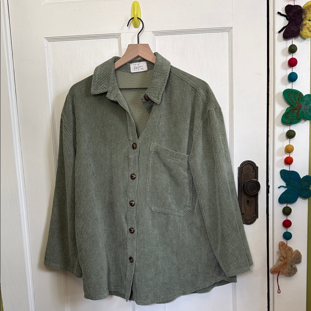 The Native One Green Corduroy Button Down Shirt Jacket